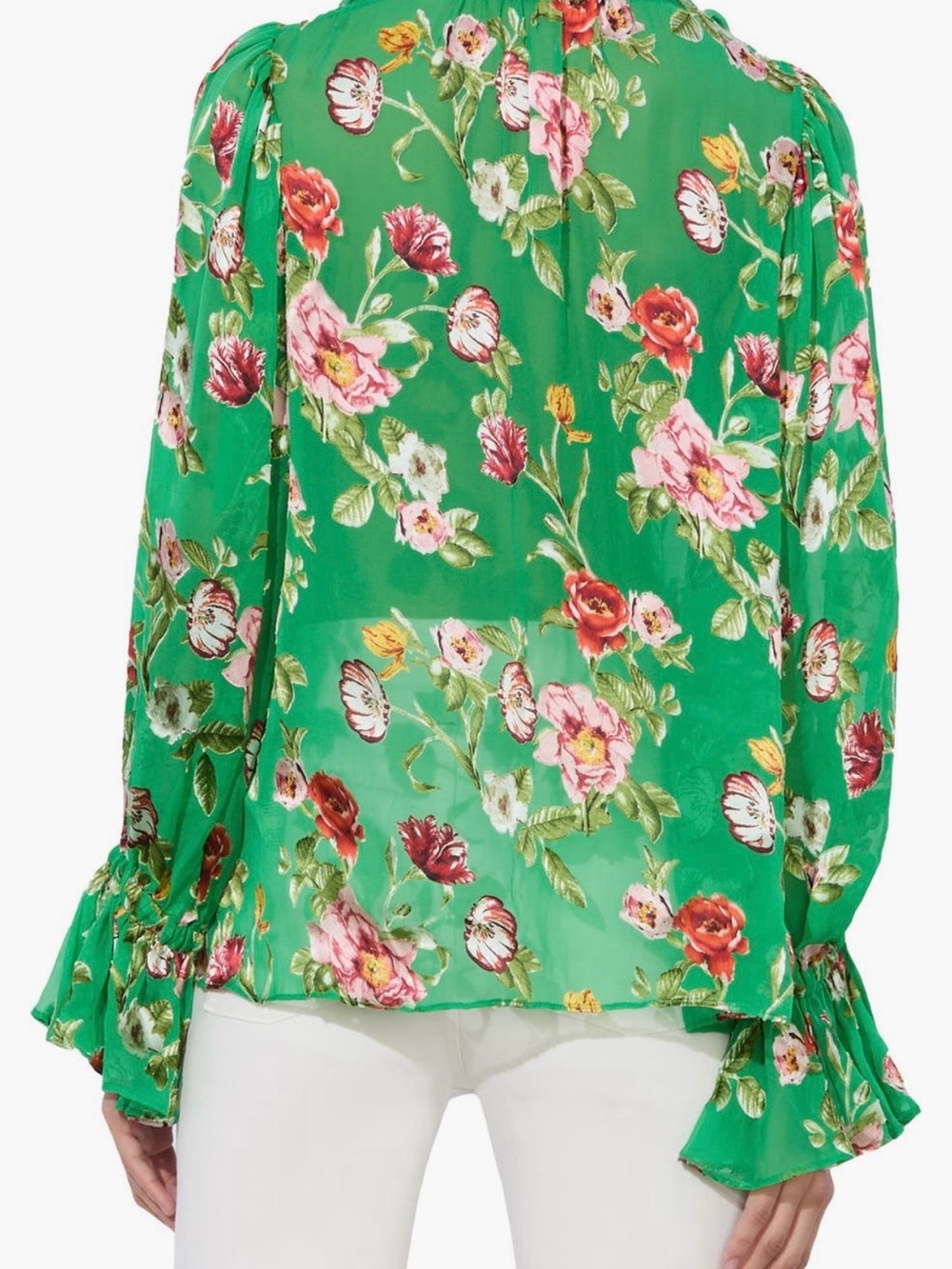 Moranne Floral Print Tie Neck Top - Silk blend - Picture 2 of 7